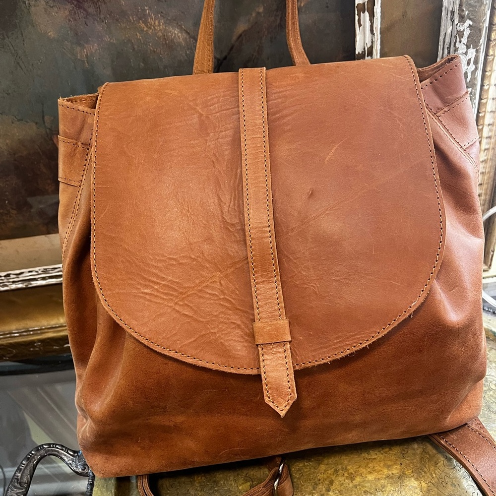 Able Tan Large Leather Backpack - image 1
